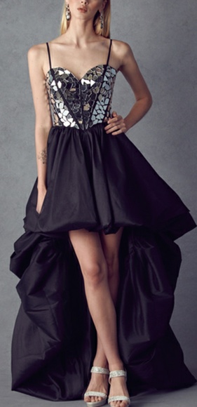HIGH LOW BLUE BLACK RED EVENING DRESS